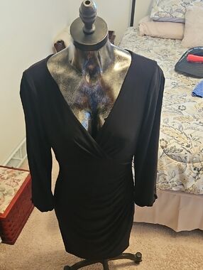 Ralph Lauren Black Long-Sleeve Faux Wrap Dress